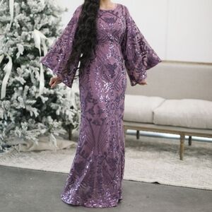 Dainty Jewells Purple Sequin Long Sleeve Dress
